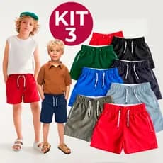 Kit 3 Short Bermuda Infantil Juvenil Tactel Menino Praia Com Bolso Elastano Premium 2 a 16 Anos