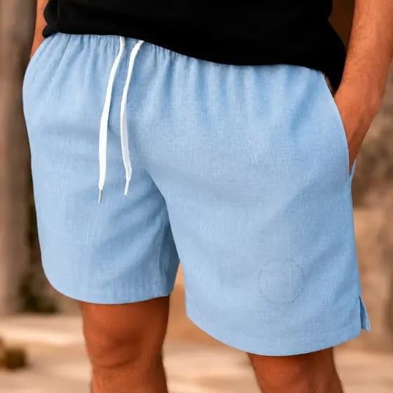 Short Linho Masculino Com Bolsos Premium Leve Casual Elástico Cordão Verão Confortáveis