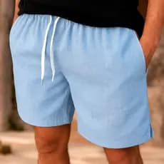 Short Linho Masculino Com Bolsos Premium Leve Casual Elástico Cordão Verão Confortáveis