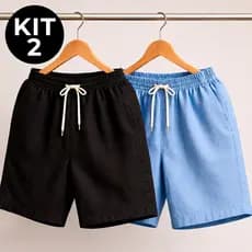 Kit 2 Short Linho Masculino Com Bolsos Premium Leve Casual Elástico Cordão Verão Confortáveis