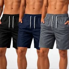 Kit 3 Shorts Tactel Masculino Plus Size Básico Liso Academia Bermuda Cordão Praia Mauricinho P ao XG