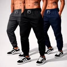 Kit 3 Calça Jogger Masculina Tactel com Elastano Academia Treino Fitness Slim Dry Fit Esportiva Leve