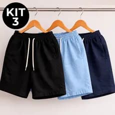 Kit 3 Short Linho Masculino Com Bolsos Premium Leve Casual Elástico Cordão Verão Confortáveis