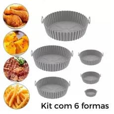 Kit 6 Formas para Airfryer Silicone Reutilizável Antiaderente Com Alça