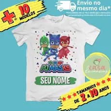 Camiseta Infantil Unissex PJ Masks com Nome (opcional)