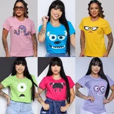 T-shirt Monstros Sa Feminina Adulto Personagens Aniversário Blusa Algodão