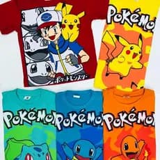 Camiseta Algodao Infantil Pokemon Ash  Picachu Charmander Bubassauro Squirtle Algodao Promocao