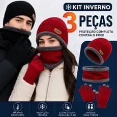 Kit Inverno 3 Peças Touca Gorro + Luva Touch + Protetor de Pescoço Térmico Unissex/kit de frio vermelho ou preto