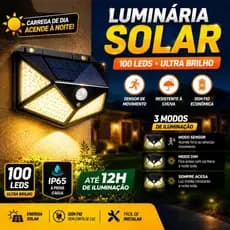 Luminária Solar LED 100 LEDs Sensor de Movimento IP65 À Prova D'Água Parede Jardim Externo