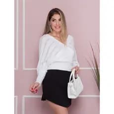 Blusa em Tricô Modal Feminina Transpassada X com Decote