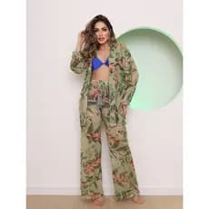 conjunto de praia feminina saia de praia tule estampado blusa e calça