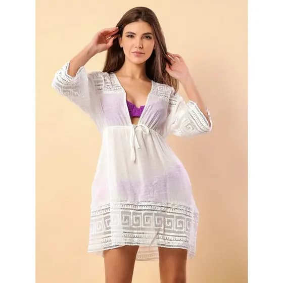 Saída de Praia Feminina Viscolinho com Renda e Manga Flare