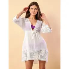 Saída de Praia Feminina Viscolinho com Renda e Manga Flare