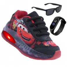 Tênis Infantil Masculino Os Carros Relâmpago McQueen Com Luz+Oculos Infantil+Relogio Infantil Digital Lançamento