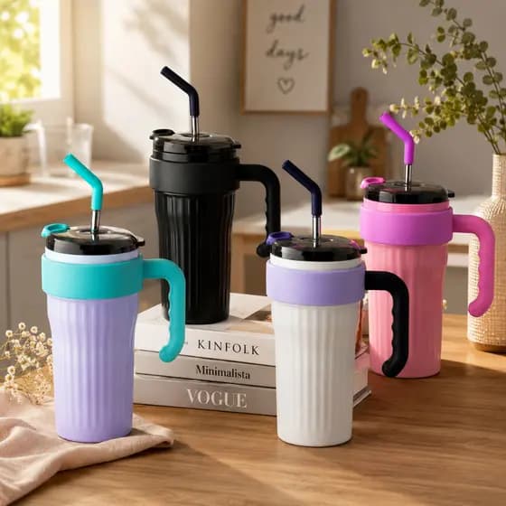 Copo Térmico Canudo e Tampa Antivazamento Conserva Bebidas Frio Quente Água Café Academia Trabalho