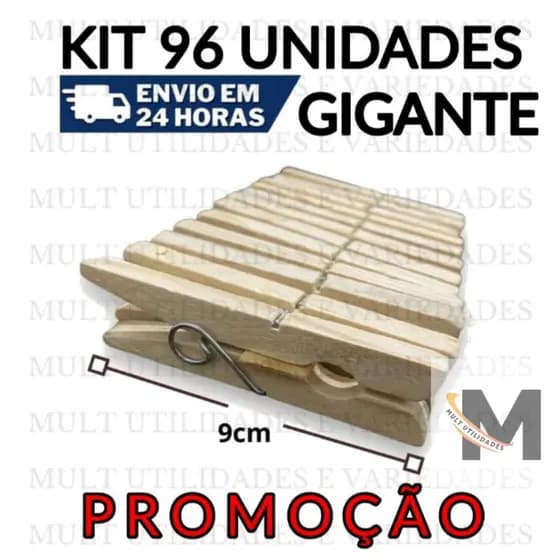 kit 96 Prendedores Pregadores De Roupa De Madeira Prendedor Pregador Varal Ecológico Grande