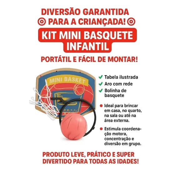 kit Basquete infantil Jogo  Com Tabela bola e cesta brinquedo criança Meninas e Meninos