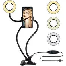 Ring Light com Suporte Articulado para Celular com Clipe e USB