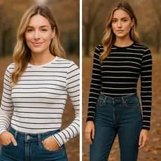 Kit com 2 Blusa Feminina Listrada Manga Longa | Canelada – Tendência Outono/Inverno