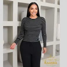 Blusa MANGA LONGA LISTRADA Feminina Canelado | Macia e Confortável TÊNDENCIA Outono Inverno