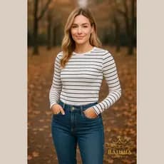 Blusa Feminina Listrada Canelada | Manga Longa – Tendência Outono/Inverno
