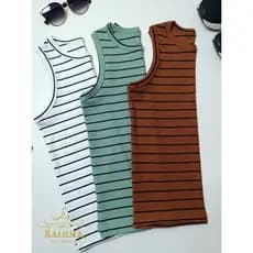 Kit 3 Regata Feminina Listrada Básica Bicolor Camiseta Canelada