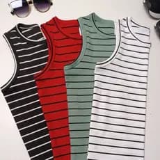 KIT Com 4 REGATA Feminina LISTRADA Tendência Básica Camiseta Canelada