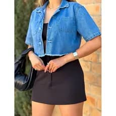 jaqueta feminina jeans Roupa mang curta jaqueta mang curta 050