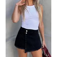 ZOEYA MODERN CHICShorts saia Jeans feminino alça poliamida  short saia casual 0068