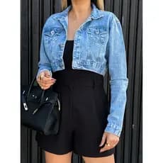 jaqueta jeans feminina casaco blusa casaco bulsas feminina de frio manga longa