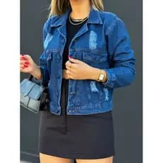 Jaqueta Jeans feminina manga longa