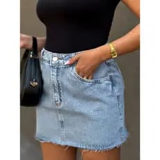 Saia Jeans Feminina Cintura Alta saia midi saia colorido sem rascada  8156