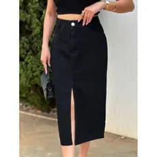 Saia Jeans Feminina Cintura Alta saia midi sem rascada saia longa saia longa 8106
