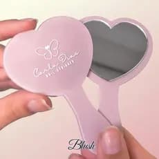 Espelho de Bolsa Personalizado Coração Kit com 50 Logo Blush Mini Acrílico com Cabo Brinde Mimo