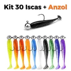 Shad 5,5cm + Jig Head inox Isca Artificial Peixinho Soft Pesca de praia, barranco e embarcado