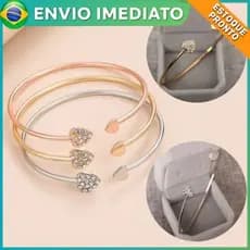 Bracelete Pulseira Aberta De Punho Do Coração De Cristal Feminino Bangle Acessórios de Festa