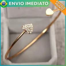 Moda Bracelete Brilhante Pulseira Coração Dourado Feminino