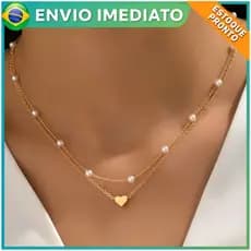 Moda Simples Dupla Camada Pérola Coração Pingente Colar Gargantilha Corrente Jóias Para Presente De Feriado Feminino
