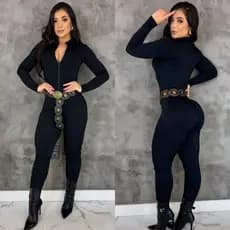 macacão feminino manga longa com zíper macacão virginia outono inverno moda blogueira