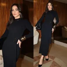 vestido Femenino manga longa com fivela vestido longo moda inverno