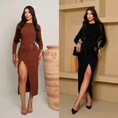 vestido midi manga longa com fivela moda inverno festa