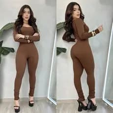 Macacão Manga Longa Canelado Anarruga Elegante e Confortável