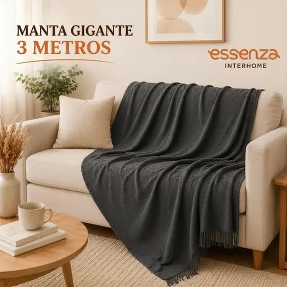 Manta para Sofá King Gigante 3,00x1,80 100% Algodão Tipo Capa Decorativa Sala Xale Colcha Luxo