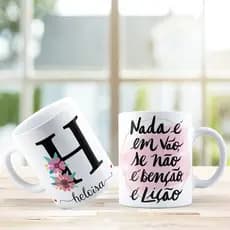 Caneca Porcelana Personalizada Alfabeto Floral com Frases Motivacionais Bíblicas