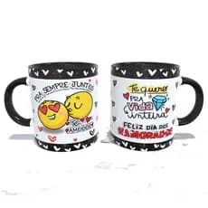 Caneca Porcelana Alça e Interior Colorida Personalizada Dia dos Namorados