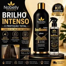 Escova Orgânica Gloss Capilar Indiano + Protetor Térmico Nobelly | Brilho Intenso, Anti Frizz e Proteção Total