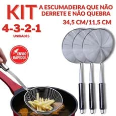Kit 4/3/2/1 Un Escumadeira Inox Resistente Não Enferruja Ideal Para Frituras Lanchonete Restaurante