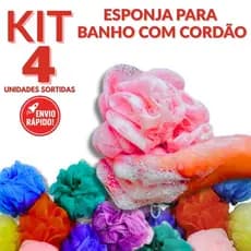Conjunto Bucha Banho Premium Relaxante Esponja Nylon Com Cordinha Qualidade Cores Sortidas Durável