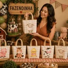 Sacolinha, bolsa para aniversario Fazendinha Bege para aniversário, eventos especiais 10/20/30 unidades
