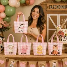 Sacolinha, bolsa para aniversario Fazendinha Rosa para aniversário, eventos especiais 20 unidades